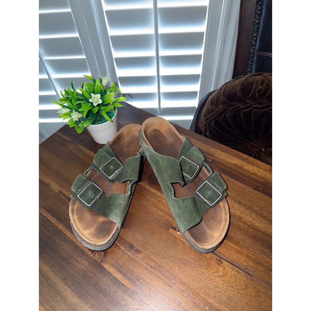 Birkenstock Arizona Suede Leather Sandals Green Two Strap Slides EU 38 US 7-7.5
